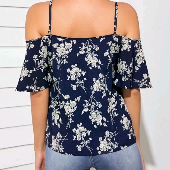 SHEIN cold shoulder botanical print top - Picture 2 of 12